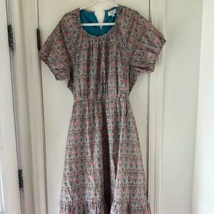 J. Crew Floral Print Backless Dress in Teal and Pink